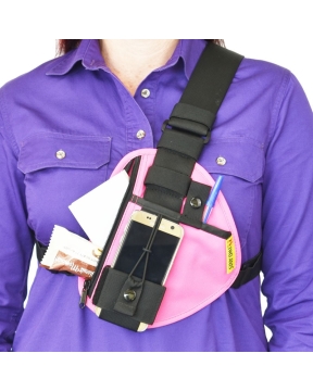 Two Ants Pharaoh Left Pink - Adjustable Two Way Radio Phone Chest Holster with Zipper Pocket
