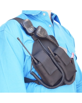 Two Ants Trap Jaw V3.0 Double Right Black - Enclosed Two Way Radio Phone Chest Holster with Zipper Pocket