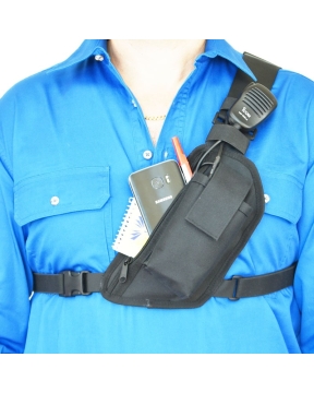 Two Ants Trap Jaw V3.0 Left Black - Enclosed Two Way Radio Phone Chest Holster with Zipper Pocket