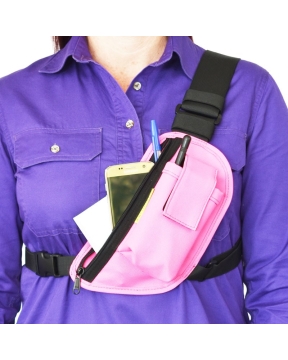 Two Ants Trap Jaw Left Pink - Enclosed Two Way Radio Phone Chest Holster with Zipper Pocket