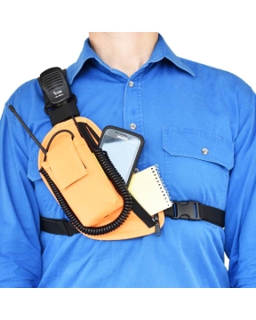 Two Ants Trap Jaw Right Orange - Enclosed Two Way Radio Phone Chest Holster with Zipper Pocket V1