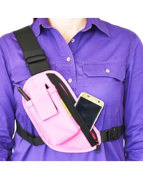 Two Ants Trap Jaw Right Pink - Enclosed Two Way Radio Phone Chest Holster with Zipper Pocket