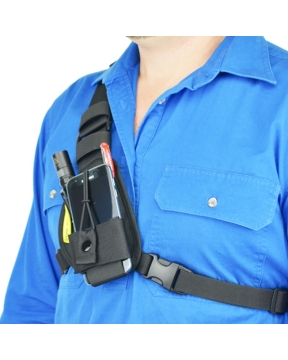 Two Ants Worker Right Black - Adjustable Compact Two Way Radio Phone Chest Holster