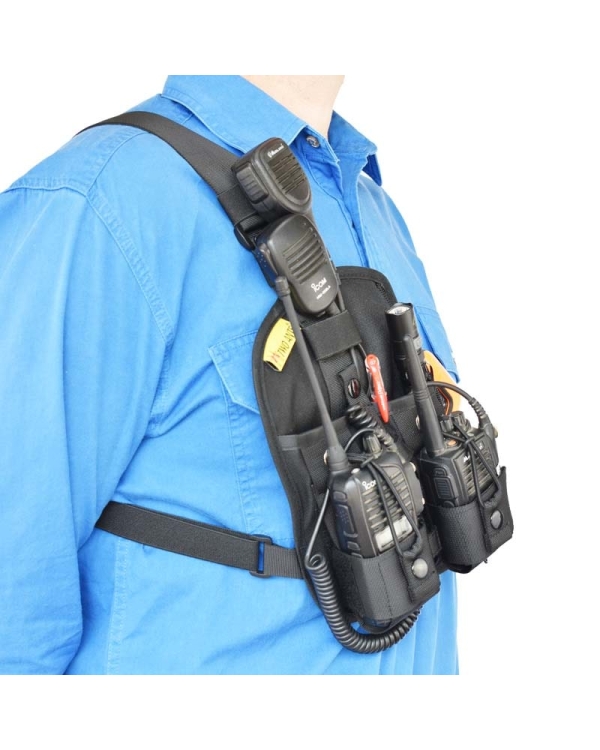 Two Ants Atta V3.0 Double Right Black - Adjustable Two Way Radio Phone Chest Holster with Zipper Pocket