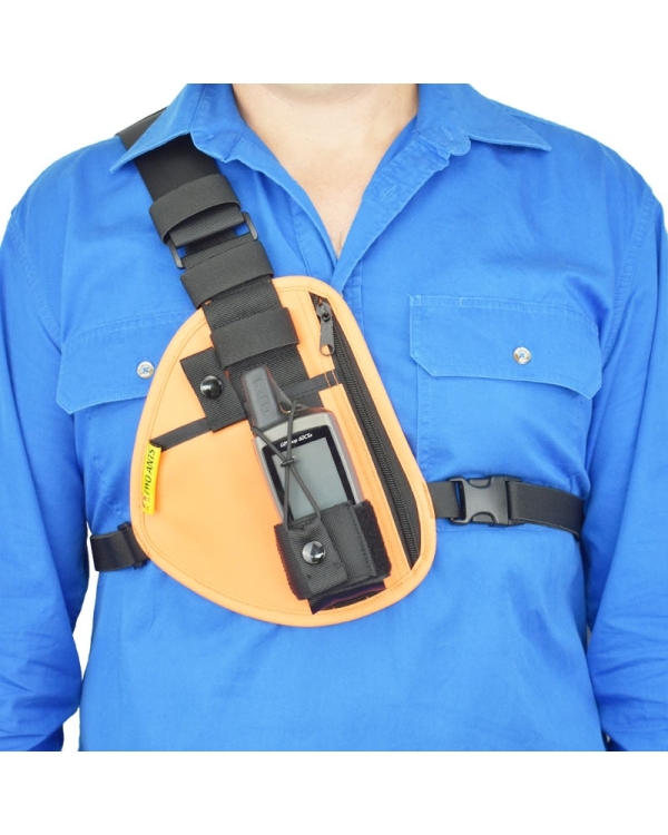 Two Ants Pharaoh Right Orange - Adjustable Two Way Radio Phone Chest Holster with Zipper Pocket
