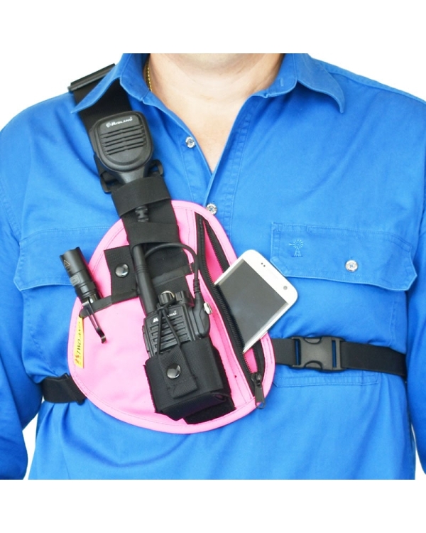 Two Ants Pharaoh Right Pink - Adjustable Two Way Radio Phone Chest Holster with Zipper Pocket