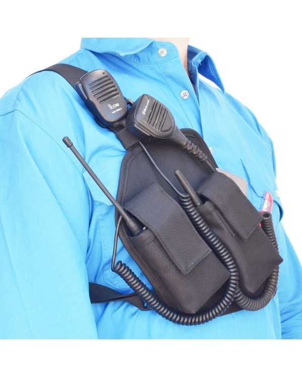 Two Ants Trap Jaw V3.0 Double Right Black - Enclosed Two Way Radio Phone Chest Holster with Zipper Pocket